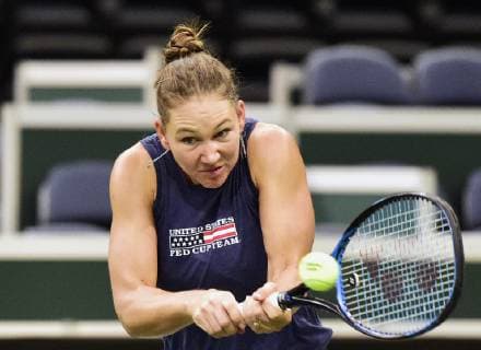 US tennis player Nicole Melichar in action during a training session prior to the final match of the Fed Cup between Czech Republic and USA, at the O2 arena in Prague, Czech Republic, on November 8, 2018. The final match will be held on November 10 and 11. (CTKxPhoto RomanxVondrous) CTKPhotoP201811080636301  vnd 13