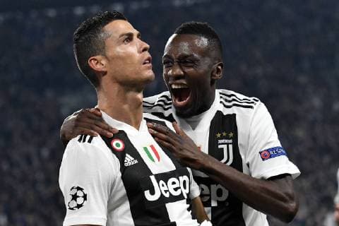 Cristiano Ronaldo of Juventus celebrates with Blaise Matuidi of Juventus after scoring a goal during the Uefa Champions League 2018 2019 Group H football match between Juventus and Manchester United ManU at Juventus stadium, Turin, November, 07, 2018 Foto Andrea Staccioli Insidefoto andreaxstaccioli