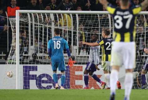 Fenerbahce s Michael Frey celebrates after scoring during the match between Belgian soccer team RSC Anderlecht and Turkish team Fenerbahce, Thursday 08 November 2018 in Istanbul, Turkey, on day four of the UEFA Europa League group stage, in group D. VIRGINIExLEFOUR  x05464283x