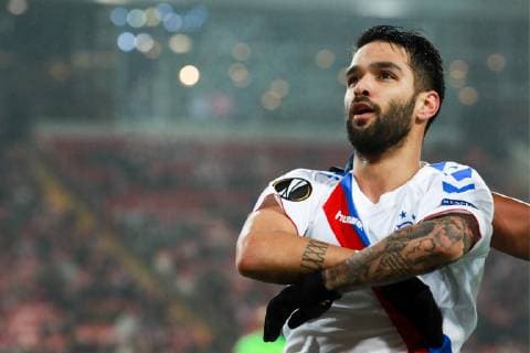 MOSCOW, RUSSIA - NOVEMBER 8, 2018: Rangers Glasgow s Daniel Candeias celebrates scoring in the 2018 19 UEFA Europa League Group G Round 4 football match against Spartak Moscow at Otkrytie Arena. Sergei Fadeichev TASS  TS096BC7