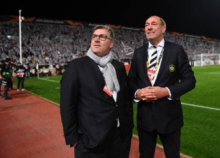 08 11 2018 xjhx Football UEFA Europa League Apollon Limassol Eintracht Frankfurt emspor v l Axel Hellmann Deputy Chairman of the Management Board Member of Eintracht Frankfurt Fußball AG President Peter Fischer Eintracht Frankfurt DFL DFB REGULATIONS PROHIBIT ANY USE OF PHOTOGRAPHS as IMAGE SEQUENCES and or QUASI VIDEO Limassol