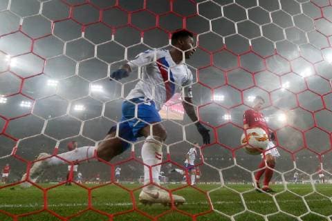 MOSCOW, RUSSIA - NOVEMBER 8, 2018: Rangers Glasgow s Alfredo Morelos celebrates scoring in the 2018 19 UEFA Europa League Group G Round 4 football match against Spartak Moscow at Otkrytie Arena. Sergei Fadeichev TASS  TS096BD3
