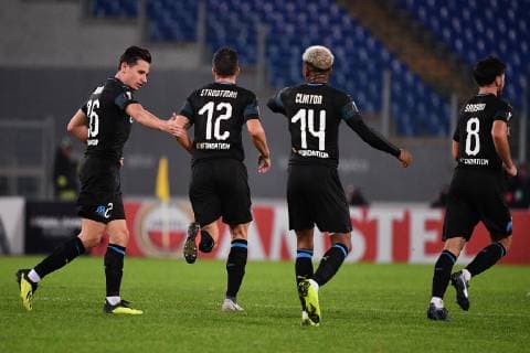 Photo Alfredo Falcone - LaPresse08 11 2018 Roma (Italy SoccerLazio - MarsigliaEurope League 2018 2019 - Olimpico Stadium of RomaIn the pic:thauvin celebrates  Copyright: xAlfredoxFalconex-xLaPresse ALFREx