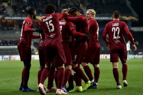 SOCCER - UEFA EL, Rosenborg vs RBS TRONDHEIM,NORWAY,08.NOV.18 - SOCCER - UEFA Europa League, group stage, Rosenborg BK vs Red Bull Salzburg. Image shows the rejoicing of RBS. GEPAxpictures xFlorianxErtl