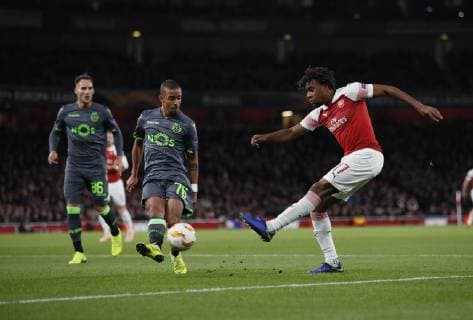 Alex Iwobi of Arsenal shoots during the Europa League, Group E match at the Emirates Stadium, London. Picture date: 8th November 2018. Picture credit should read: David Klein Sportimage EDITORIAL USE ONLY. No use with unauthorised audio, video, data, fixture lists, club league logos or live services. Online in-match use limited to 120 images, no video emulation. No use in betting, games or single club league player publications.
