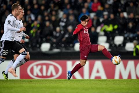 SOCCER - UEFA EL, Rosenborg vs RBS TRONDHEIM,NORWAY,08.NOV.18 - SOCCER - UEFA Europa League, group stage, Rosenborg BK vs Red Bull Salzburg. Image shows Takumi Minamino (RBS). Keywords: goal. GEPAxpictures xFlorianxErtl