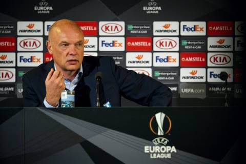 181108 Head coach Uwe Rösler of Malmö FF during the press conference PK Pressekonferenz after the Europa League group stage match between Malmö FF and Sarpsborg 08 on November 8, 2018 in Malmö.  Copyright: LUDVIGxTHUNMAN BB181108LT068