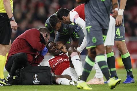 Danny Welbeck of Arsenal in distraught after going down injured during the Europa League, Group E match at the Emirates Stadium, London. Picture date: 8th November 2018. Picture credit should read: David Klein Sportimage EDITORIAL USE ONLY. No use with unauthorised audio, video, data, fixture lists, club league logos or live services. Online in-match use limited to 120 images, no video emulation. No use in betting, games or single club league player publications.
