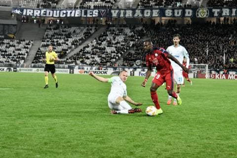 Maxime Poundje (gir) vs Aleksandr Anyukov (zen) FOOTBALL : Bordeaux vs Zenit St Petersbourg - 4eme Tour Ligue Europa - Bordeaux - 08 11 2018 ThierryBreton Panoramic 