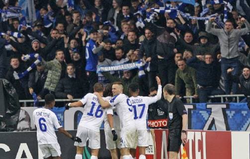 November 8, 2018 - Kiev, Ukraine - Players of Dynamo celebrate a goal during the UEFA Europa League, second leg soccer match between Rennes and Dynamo Kyiv, at the Olimpiyskiy stadium in Kiev, Ukraine, on 08 November, 2018. Rennes vs Dynamo Kyiv, the UEFA Europa League soccer match - ZUMAg194 20181108_zap_g194_012 Copyright: xSergxGlovnyx