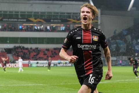 Bayer 04 Leverkusen vs FC Zuerich Europa League Group Phase 08 11 2018 Tin Jedvaj Bayer 04 Leverkusen 16 on goal celebration after the 1-0 goal at the Europa League match between Bayer 04 Leverkusen and FC Zurich on 08 11 2018 Leverkusen NRW Germany BayArena