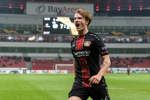 Bayer 04 Leverkusen vs FC Zuerich Europa League Group Phase 08 11 2018 Tin Jedvaj Bayer 04 Leverkusen 16 on goal celebration after the 1-0 goal at the Europa League match between Bayer 04 Leverkusen and FC Zurich on 08 11 2018 Leverkusen NRW Germany BayArena