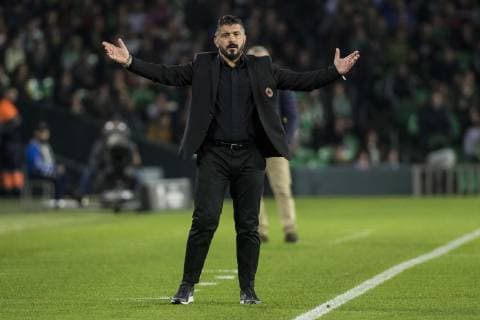 November 8, 2018 - Seville, Spain - GENNARO GATTUSO, head coach of Milane, laments during the Europa League Group F soccer match between Real Betis and AC Milan at the Benito Villamarin Stadium Soccer 2018 - Real Betis vs AC Milan - ZUMAa142 20181108_zap_a142_003 Copyright: xDanielxGonzalezxAcunax