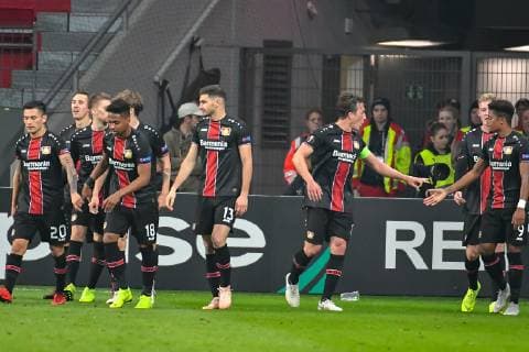 GER UEFA EL Bayer 04 Leverkusen GER vs FC Zuerich SUI 08 11 2018 BayArena Leverkusen Europaleque Preliminary round GER UEFA EL Bayer 04 Leverkusen GER vs FC Zuerich SUI DFL regulations prohibit any use of photographs as image sequences and or quasi video in picture shows goal celebration Cheers Jubilee after the 1 0 by Tin Jedvaj Leverkusen 16 nordphotox xMeuter nph00351