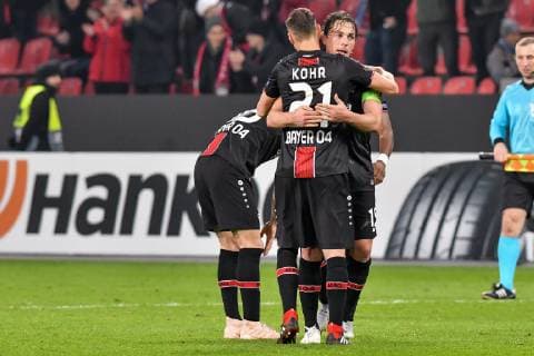 GER Europa League Bayer 04 Leverkusen vs. FC Zürich 08 11 2018 BayArena Leverkusen GER Europa League Bayer 04 Leverkusen vs. FC Zürich DFL regulations prohibit any use of photographs as image sequences and or quasi video in picture final celebration final celebration emotion joy of the team of Leverkusen nph Mauelshagen nph00321