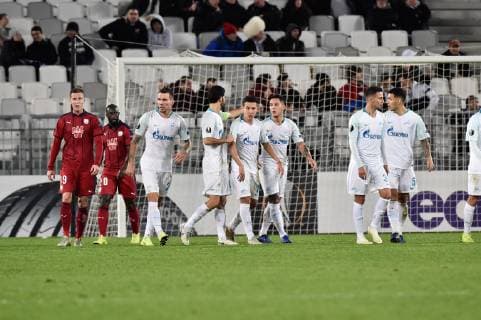 But et joie Anton Zobolotny (zen) FOOTBALL : Bordeaux vs Zenit St Petersbourg - 4eme Tour Ligue Europa - Bordeaux - 08 11 2018 ThierryBreton Panoramic 