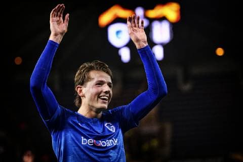 Genk s Sander Berge celebrates after winning a match between Belgian soccer team KRC Genk and Turkish club Besiktas, in Genk, Thursday 08 November 2018 on day four of the UEFA Europa League group stage, in group I. YORICKxJANSENS  x05464624x