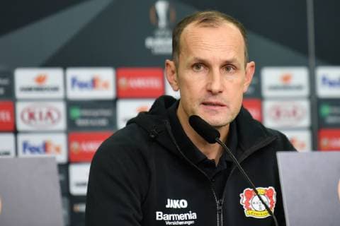 GER UEFA EL Bayer 04 Leverkusen GER vs FC Zuerich SUI 08 11 2018 BayArena Leverkusen Europaleque preliminary round GER UEFA EL Bayer 04 Leverkusen GER vs FC Zuerich SUI DFL regulations prohibit any use of photographs as image sequences and or quasi video in picture picture shows press conference PK after the match Heiko Herrlich coach Bayer Leverkusen nordphotox xMeuter nph00351