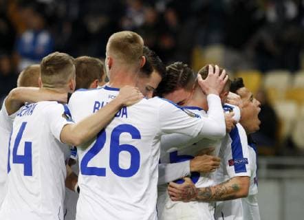 November 8, 2018 - Kiev, Kiev, Ukraine - Dynamo Kyiv s celebrate a goal during the UEFA Europa League, Group K, football match FC Dynamo vs Stade Rennais FC at the Olympiyski Stadium in Kiev, Ukraine on November 8, 2018. Dynamo Kiev vs Stade Rennais, the UEFA Europa League in Kiev, Ukraine - 8 Nov 2018 - ZUMAs197 86572493st Copyright: xPavloxGoncharx