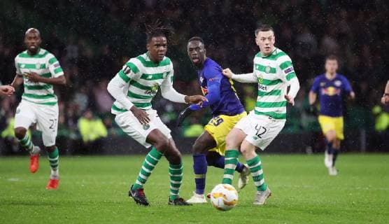 Celtic Glasgow RB Leipzig Football Euro League Glasgow 08 11 2018 Celtic Park Football UEFA Euro League Group B 4 Matchday Celtic Glasgow vs. RB Leipzig 2 1 1 0 In the picture from left Dedryck Boyata 20 Celtic Jean Kevin Augustin 29 RB Leipzig and Callum McGregor 42 Celtic According to UEFA specifications, it is prohibited to exploit or have exploited photographs taken in the stadium and or during the match in the form of sequence images and or video-like photo sequences