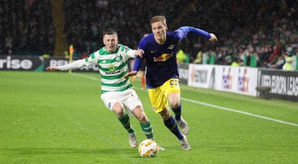 Celtic Glasgow RB Leipzig Football Euro League Glasgow 08 11 2018 Celtic Park Football UEFA Euro League Group B 4 Matchday Celtic Glasgow vs. RB Leipzig 2 1 1 0 In the picture from left Callum McGregor 42 Celtic and Marcel Halstenberg 23 RB Leipzig According to UEFA specifications, it is forbidden to use or have used photographs taken in the stadium and or during the match in the form of sequence pictures and or video-like photo galleries
