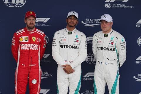 Photo4 LaPresse 10 11 2018 Sao Paulo, Brazil Grand Prix Formula One Brazil 2018 In the pic pole position: 1st position Lewis Hamilton (GBR) Mercedes AMG F1 W09 2nd position Sebastian Vettel (GER) Scuderia Ferrari SF71H 3rd position Valtteri Bottas (FIN) Mercedes AMG F1 W09  Copyright: xPhoto4 LaPressex