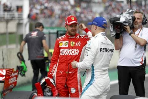 Motorsports: FIA Formula One World Championship WM Weltmeisterschaft 2018, Grand Prix of Brazil World Championship;2018;Grand Prix;Brazil , , 5 Sebastian Vettel (GER, Scuderia Ferrari) 77 Valtteri Bottas (FIN, Mercedes AMG Petronas), Sao Paulo Brazil