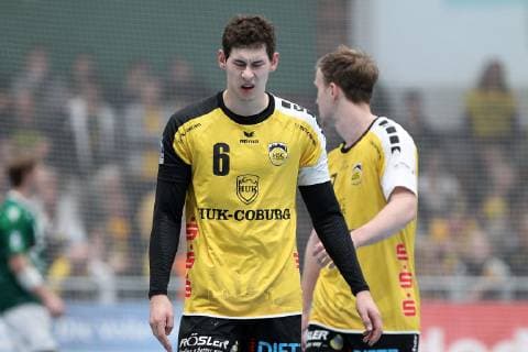 v li Maximilian Jaeger HSC 2000 Coburg disappointed looking disappointed disappointed DKB 2 handball Bundesliga DJK Rimpar wolves HSC 2000 Coburg xfsx