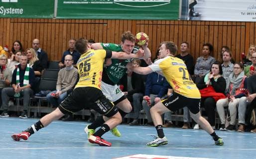 from left Jakob Knauer HSC 2000 Coburg Lukas Siegler DJK Rimpar Wolves Pontus Zetterman HSC 2000 Coburg DKB 2 Handball Bundesliga DJK Rimpar Wolves HSC 2000 Coburg xfsx