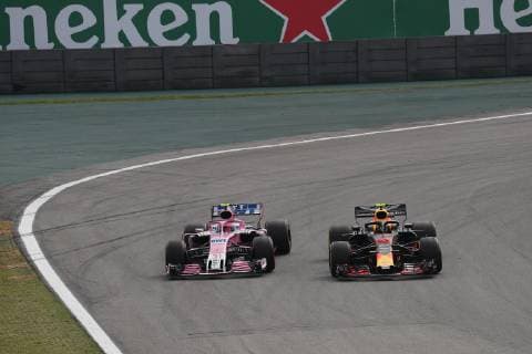 Formel 1, GP von Brasilien, Crash von Max Verstappen und Esteban Ocon Photo4 LaPresse 11 11 2018 Sao Paulo, Brazil Grand Prix Formula One Brazil 2018 In the pic: Max Verstappen (NED) Red Bull Racing RB14 and Esteban Ocon (FRA) Racing Point Force India F1 VJM11  Copyright: xPhoto4 LaPressex