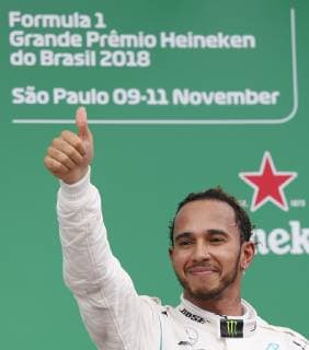 Grande Prêmio do Brasil de Fórmula 1 2018 SÃO PAULO, SP - 11.11.2018: GRANDE PRÊMIO DO BRASIL DE FÓRMULA 1 2018 - Lewis HAMILTON, GBR, Mercedes-AMG-Petronas Formula One Team celebrates their victory during the 2018 Formula 1 Grand Prix of Brazil, held at the Interlagos Autodrome in São Paulo, SP. (Photo: Rodolfo Buhrer La Imagem Fotoarena) x1639163x  RodolfoxBuhrer