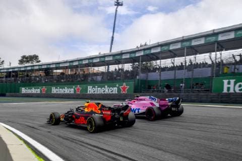 Second place for Max Verstappen (NED), 33, Red Bull Racing, after crash and clash with Esteban Ocon, Grand Prix Brazil, Circuit Autodromo Carlos Pace, Interlagos, Sao Paulo, Brazil, Formula1, Round 20, 2018. Photo: Credit: © Motorsports: FIA Formula One World Championship WM Weltmeisterschaft 2018, Grand Prix of Brazil World Championship;2018;Grand Prix;Brazil , Sao Paulo Brazil