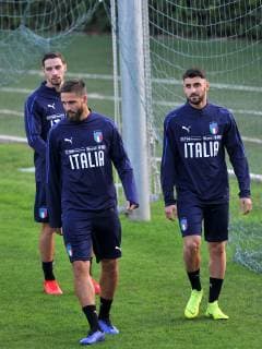 Fußball, Nationalteam Italien Training Photo LaPresse - Jennifer Lorenzini 12 November 2018 Firenze (Italy) Soccer Italy Italian Football meeting - "Coverciano" - training In the pic: Mattia De Sciglio, Leonardo Pavoletti, Vincenzo Grifo  Copyright: xJenniferxLorenzini LaPressex