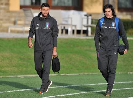 Fußball, Nationalteam Italien Training Photo LaPresse - Jennifer Lorenzini 12 November 2018 Firenze (Italy) Soccer Italy Italian Football meeting - "Coverciano" - training In the pic: Vincenzo Grifo, Sandro Tonali  Copyright: xJenniferxLorenzini LaPressex