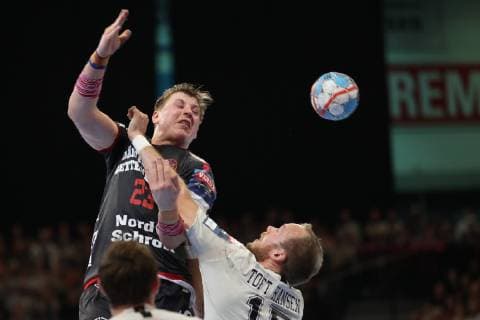 Goeran Soegard Johannessen SG Flensburg Handewitt 23 against Henrik Toft Hansen Paris Saint Germain HB 15 Flensburg Schleswig Holstein Germany Flens Arena Copyright: xAgentur54Gradx xSpeedphotosx