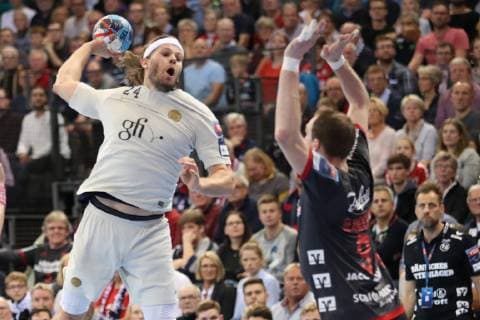 Mikkel Hansen Paris Saint Germain HB 24 vs. Holger Glandorf SG Flensburg Handewitt 09 Flensburg Schleswig Holstein Germany Flens Arena Copyright: xAgentur54Gradx xSpeedphotosx