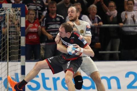 Holger Glandorf SG Flensburg Handewitt 09 against Henrik Toft Hansen Paris Saint Germain HB 15 Flensburg Schleswig Holstein Germany Flens Arena Copyright: xAgentur54Gradx xSpeedphotosx