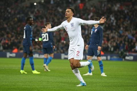 England v USA International Friendly L?nderspiel Trent Alexander-Arnold of England celebrates scoring his sides 2nd goal during the International Friendly match at Wembley Stadium, London Content Not Available For UK Newspapers Copyright: xPaulxChestertonx FIL-12555-0030