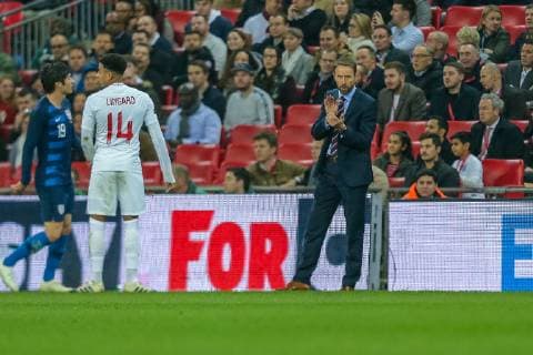 England Manager Gareth Southgate (right) during the WR Foundation international match L?nderspiel between England and USA at Wembley Stadium, London, England on 15 November 2018. Copyright: xDavidxHornx PMI-2406-0036