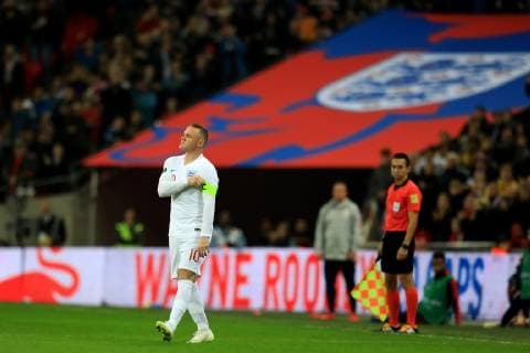;15th November 2018, Wembley Stadium, London, England; Wayne Rooney Foundation International football friendly, England versus United States of America; Wayne Rooney of England comes on to the field of play with captains armband  ActionPlus12079688 ShaunxBrooks