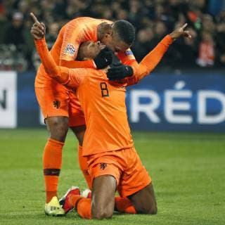 ROTTERDAM, Stadium de Kuip, 16-11-20-18, football, season 2018 2019, Georginio Wijnaldum scores 1-0 during the Nations League game Netherlands - France. Steven Bergwijn (L) Netherlands - France  x2625549x