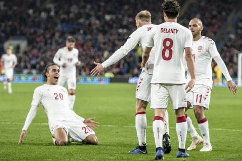 Sport Bilder des Tages Danmarks Nicolai Joergensen (9) scorer til 0-1 under Nations League fodboldkampen mellem Wales og Danmark paa Cardiff City Stadium i Cardiff, fredag den 16. november 2018.. , Copenhagen Denmark  Copyright: RitzauxScanpix MadsxClausxRasmussenx Cop101 spdk20181116-214926-L