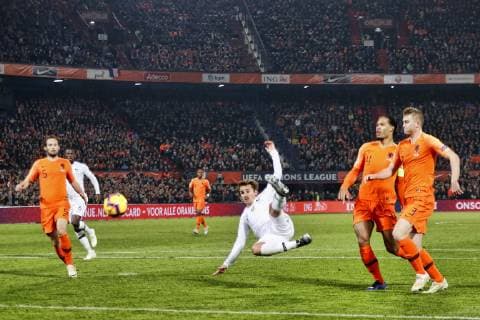 ROTTERDAM, Stadium de Kuip, 16-11-20-18, football, season 2018 2019, Antoine Griezmann misses goal, Daley Blind and Matthijs de Ligt during the Nations League game Netherlands - France Netherlands - France  x2625756x