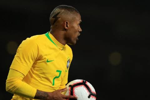 16th November 2018, Emirates Stadium, London, England; International football friendly, Brazil versus Uruguay; Douglas Costa of Brazil with his initials with a electricity bolt shaved into his hair  ActionPlus12080295 ShaunxBrooks