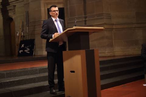 CHRISTIAN HEIDEL VERLEIHUNG DES MAINZER MEDIENPREISES FUER NACHHALTIGES MEDIALES WIRKEN AN JUERGEN KLOPP CHRISTUSKIRCHE, MAINZ 