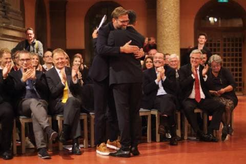 JUERGEN KLOPP, CHRISTIAN HEIDEL VERLEIHUNG DES MAINZER MEDIENPREISES FUER NACHHALTIGES MEDIALES WIRKEN AN JUERGEN KLOPP CHRISTUSKIRCHE, MAINZ 