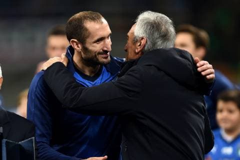 Fußball, Nations League, Italien - Portugal Db Milano 17 11 2018 - Uefa Nations League Italia-Portogallo foto Daniele Buffa Image nella foto: Giorgio Chellini-Gabriele Gravina 