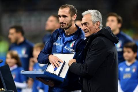 Fußball, Nations League, Italien - Portugal Db Milano 17 11 2018 - Uefa Nations League Italia-Portogallo foto Daniele Buffa Image nella foto: Giorgio Chellini-Gabriele Gravina 