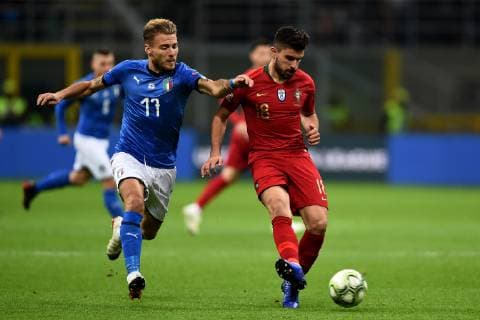 Fußball, Nations League, Italien - Portugal Db Milano 17 11 2018 - Uefa Nations League Italia-Portogallo foto Daniele Buffa Image nella foto: Ciro Immobile-Ruben Neves 