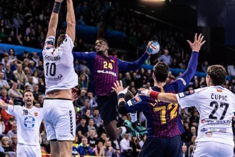 November 17, 2018 - Barcelona, Barcelona, Spain - Dika Mem, 24 of FC Barcelona Barca Lassa in actions during VELUX EHF Champions League match between Fc Barcelona Lassa and HC Vardar on November 17, 2018 at Palau Blaugrana, in Barcelona, Spain. Handball: VELUX EHF Champions League - Fc Barcelona Lassa v HC Vardar. - ZUMAa181 20181117_zaa_a181_039 Copyright: xAFP7x